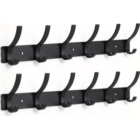 Lot de 2 Patères Murales en Métal avec 6 Crochets – Porte-Manteaux Muraux 40 cm – Pour Entrée, Chambre et Salle de Bain – Pour Manteaux, Vestes et Serviettes