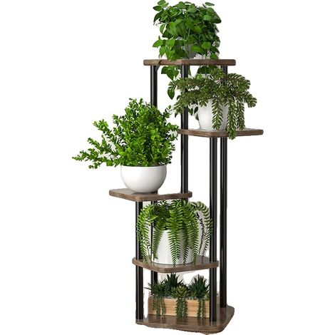 Estantería de madera para plantas y flores, organizador de almacenamiento, LSB-5 niveles-negro (1/2)