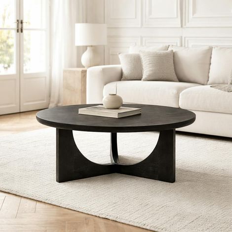 Table basse ronde noire à 3 pieds Ø80 cm ALMA