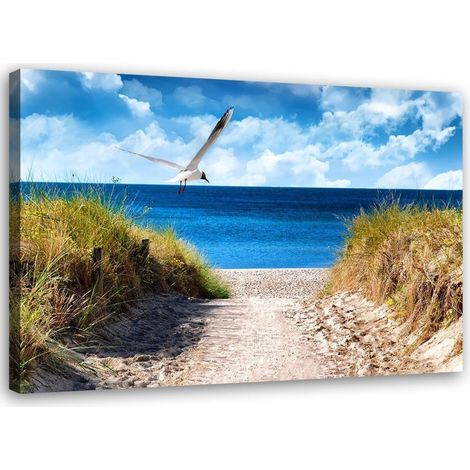 Tableau sur toile Plage Mer Dunes Mouettes 60x40 (1/5)