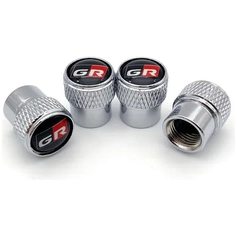 (Argent) Lot de 4 bouchons de valve de pneu en aluminium pour voiture, compatibles avec GR Sport, Gazoo Racing, C-HR, RAV4, Mirai, Avensis et Prado (antivol). (1/5)