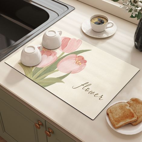 Tapis absorbant et antidérapant pour cuisine – Tapis d’égouttage lavable, isolant et résistant aux taches, idéal sous assiettes, verres ou ustensiles (40 × 50 cm, forme carrée)-lsw
