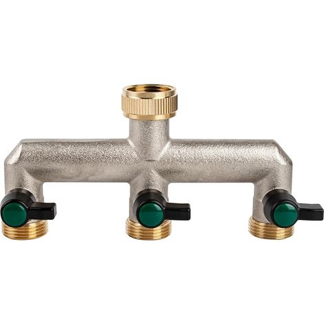 Robinet Triple Sortie en Laiton G 3/4 Pouce, Distributeur 3 Voies avec Vannes à Bille Séparées, Compatible avec Programmateurs et Minuteries d'Arrosage (1/5)