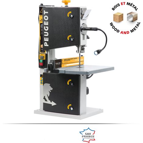 Peugeot – Scie à ruban 710W pour bois et métal – Capacité de coupe 80mm – 2 vitesses mécaniques – Lame 1400 x 13mm – Récupérateur de poussières