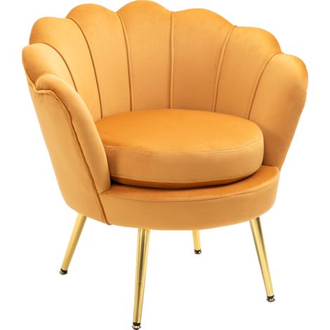 Poltrona a Conchiglia, Poltroncina Vintage, Poltroncina da Camera e Salotto, Design Elegante, con Schienale Alto, 76x67x74cm, Giallo