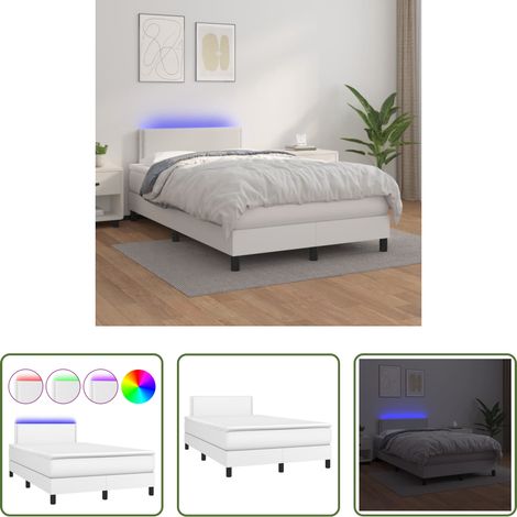 vidaXL LED-Bett - Boxspringbett mit Matratze & LED Weiß 120x200 cm Kunstleder (1/5)