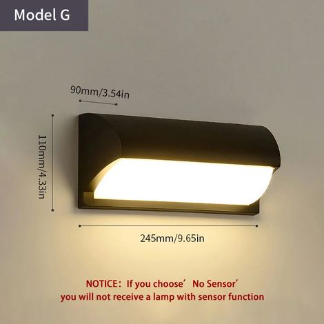 (Modèle G 16W - Blanc froid - Capteur radar) Applique murale LED extérieure avec détecteur de mouvement PIR, AC85-265V, ABS étanche, style moderne, pour intérieur, balcon, porche ou jardin. (1/5)