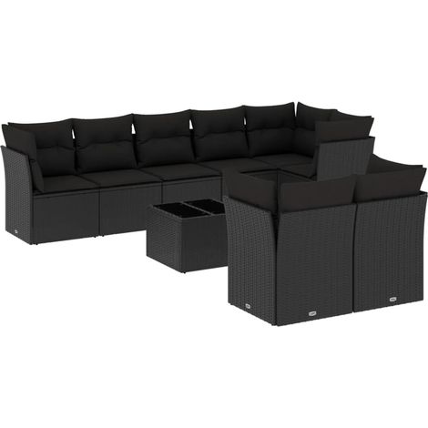 Maison Exclusive - Set Divani da Giardino 9 pz con Cuscini Nero in Polyrattan