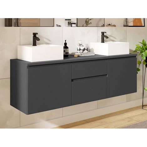 Meuble de salle de bain suspendu avec double vasque - Gris - 150 cm - JIMENA II