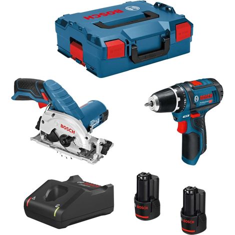 Bosch – Pack de 2 outils électroportatifs 12V – Perceuse-visseuse GSR 12V-15 et scie circulaire GKS 12V-26 – 2 batteries 3,0Ah – Coffret L-Boxx 136 - GAL12V-40 (1/5)