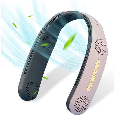 Ventilateur de cou portable sans pales, refroidissement à 360°, rechargeable par USB, batterie 4000 mAh, 3 vitesses, idéal pour l'intérieur, l'extérieur et les voyages (rose). (1/5)