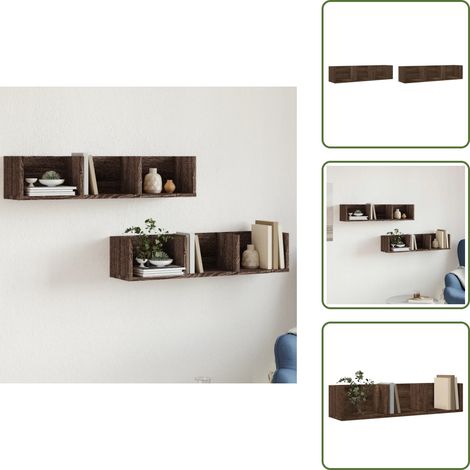 The Living Store Armoires murales 2pcs chêne marron 75x18x16,5cm bois ingénierie - Etagere Murale - Bibliothèque Murale - Rangement Mural - Meubles Tv - Decoration Murale (1/5)