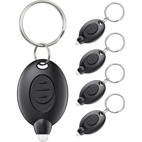 Lot de 5 Mini Lampe Porte Clés LED 12 Lumen Portable Ultra Lumineux Batterie Alimentée Torche Porte Clé pour l'Extérieur Camping Fête Randonnée et Eclairage d'Urgence, Coque Noire (1/5)