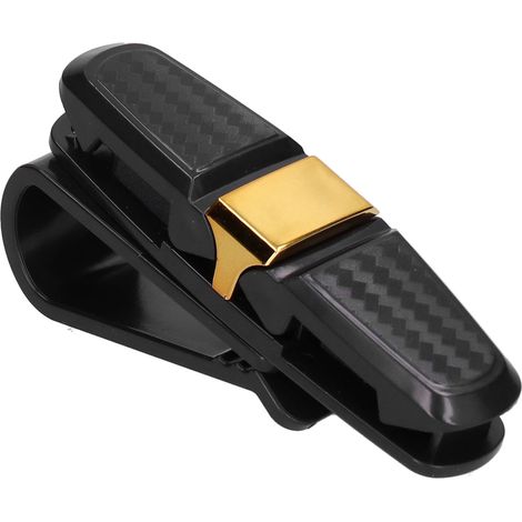Porte-lunettes voiture en fibre de carbone, clip pare-soleil rotatif 180°, support universel pour lunettes de soleil et cartes, or (1/5)