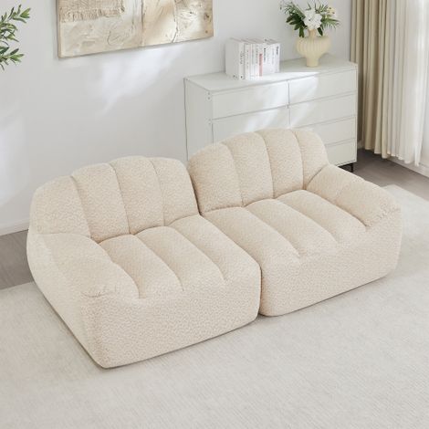 2-Sitzer Modulares Boneless Sofa, Muschelform, tiefe Sitzkissen, Sofa für Wohnzimmer & Apartment, kein Aufbau erforderlich,Beige Weiß
WL