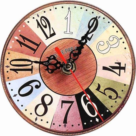 Antique round MDF wall clock, European artistic and creative style, decoration for home and office, 1 piece, 3 (1/5)