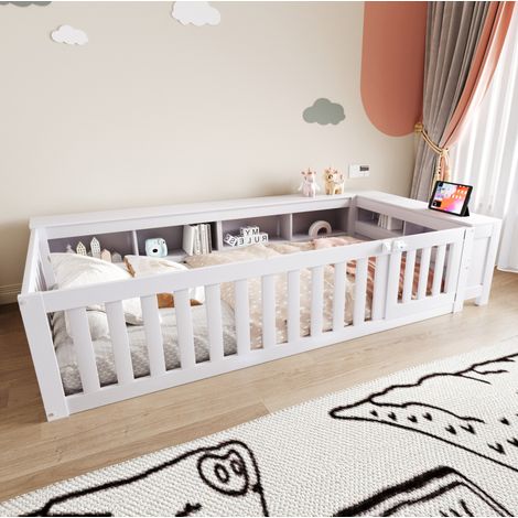 Lit simple 90x200 enfant avec rangement blanc HAVRYA (1/5)