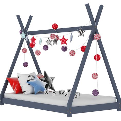 Lit cabane-70 x 140 cm, Cadre de lit d'enfant Gris Bois de pin massif PDKEI43298 (1/5)
