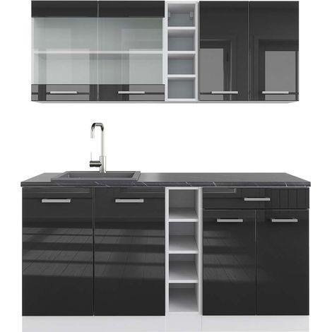 Cocina versátil R-Line, Antracita brillo intenso/blanco, 160 cm , ET Antracita, Vicco