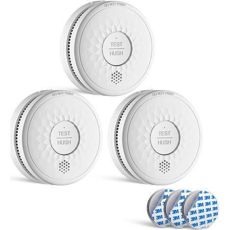 Détecteur de Fumée Domestique, Durée de Vie 10 Ans, Fonctionne 5 Ans avec Piles AA, sans LED Clignotante (Lot de 3) (1/5)
