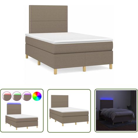 The Living Store Sommier à lattes de lit matelas et LED taupe 120x190 cm tissu - Sommier Tapissier - Lit Double - Matelas À Ressorts Ensachés - Éclairage LED - Têtière Ajustable (1/5)