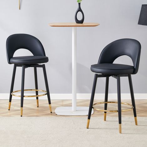Lot de 2 tabourets de bar pivotants à 360° avec dossier ajouré en similicuir pu noir