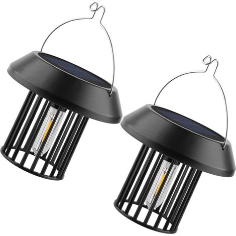 Conjunto de 2 luces colgantes solares para jardín, iluminación ambiental automática, decoración exterior con energía solar adecuada para patios, terrazas y jardines. (1/4)