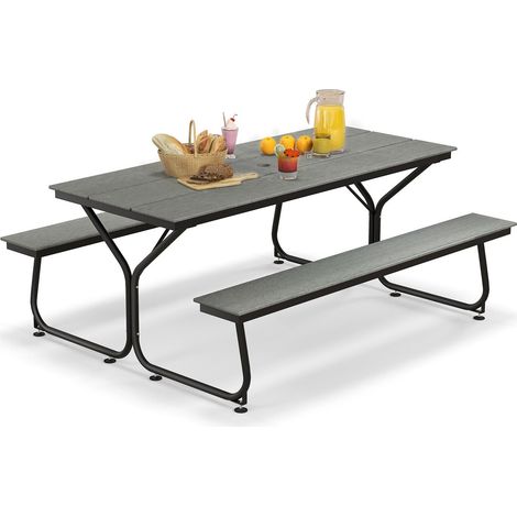 8-Person Picnic Table Bench Set Outdoor Garden Camping Furniture W/Umbrella Hole