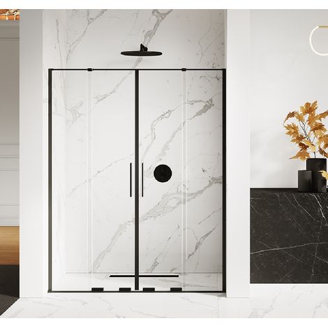 Porte de douche coulissante noire 4 volets CANARIES BLACK,Largeur: 160 cm, verre 8 mm (1/5)