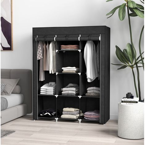 Stoffschrank 125x43x162.5 cm schwarz aus Stoff mit 8 Fächern und 2 Kleiderstangen (1/5)