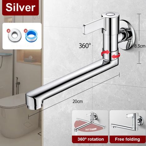 Robinet mural monotrou en laiton argenté pour évier de jardin, cuisine, salle de bain, toilettes, piscine - Robinet mural durable (1/5)