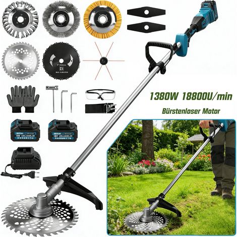 1380W 18800U/min Débroussailleuse Électrique Sans Balais Sans Fil Coupe Bordure Compatible avec Makita 21V (Sans Batterie) Longueur Réglable 168cm 7 Types Lames Étanche et Pratique pour Jardin Cours F (1/5)