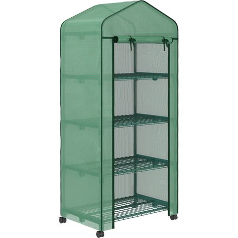 Mini serre de jardin 4 étagères pour semis et plantes avec porte enroulable bâche 140 g/m² - 69 x 50 x 165 cm (1/5)