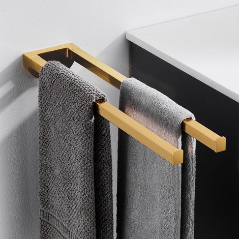 Porte-serviettes à deux bras en acier inoxydable Porte-serviettes mural double Porte-serviettes de bain 42cm pour la salle de bain et la cuisine (Doré)