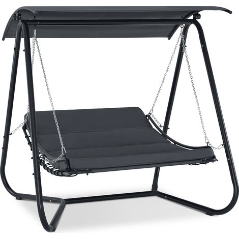 M MCombo Hollywoodschaukel mit Liegefunktion, Schaukelliege Outdoor, Gartenliege Wetterfest, Gartenschaukel mit Sonnendach & Extradickem Sitzkissen, Sonnenliege 167x155x173 cm 8012 (grau)