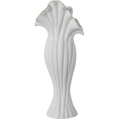 Vase de Sol en céramique de Forme stylisée en Blanc Sable et doré, 19 x 12 x 46 cm (1/5)