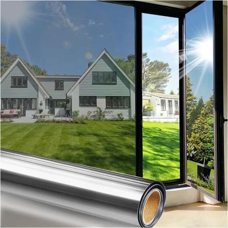 Film de protection solaire 50500cm, film adhésif isolant thermique pour vitres, film réfléchissant de protection de la vie privée (argent) (1/5)