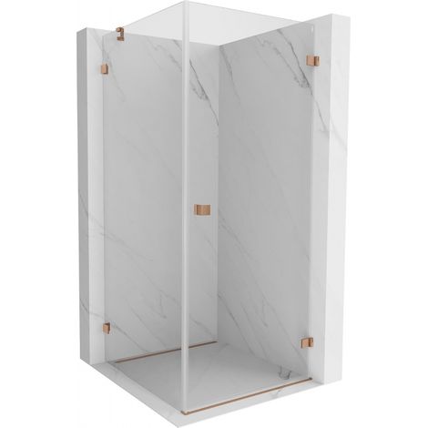 Mexen Lunar-B Duschkabine schwenkbar rechts 100 x 100 cm, transparent, gebürstetes Kupfer - 832-100-100-65-00-P (1/5)