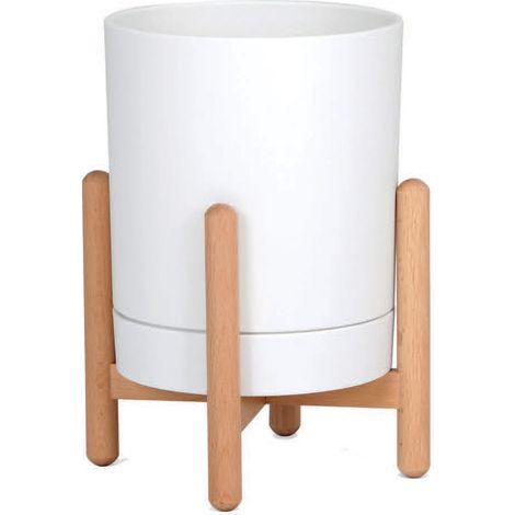Porta Vaso Fioriera Ø16,6x33 cm in Polipropilene e Legno Bianco Faggio Naturale (1/5)
