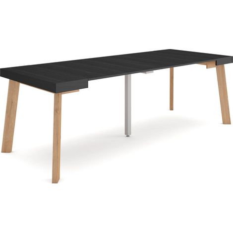 Skraut Home - Table console extensible, Console meuble, 220, Pour 10 personnes, Pieds en bois, Style moderne, Noir (1/5)