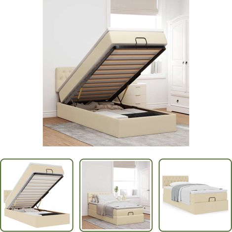 vidaXL Stauraum -  Ottoman-Bett mit Matratze Creme 90x200 cm Stoff (1/5)