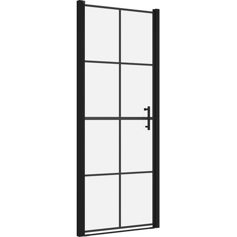 Puerta de ducha baño WC cuarto de ducha interior hogar vidrio templado 91x195 cm negro 020002009