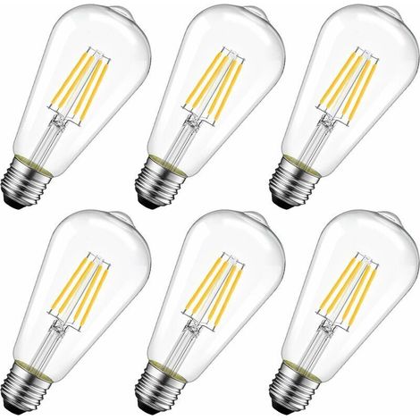 8-W-LED-Filamentlampe E27 ST64, Edison-Glühbirne, entspricht einer 60-W-Glühbirne, 2700 K warmweiß, 6er-Pack [Energieklasse E]