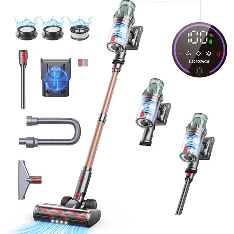 Laresar Aspirateur Balai sans Fil, 65KPa/600W/70 Mins max,Tuyau Extensible 1M, Parfumé, Chargement Mural, Poils d'Animaux/Tapis/Voiture (1/5)