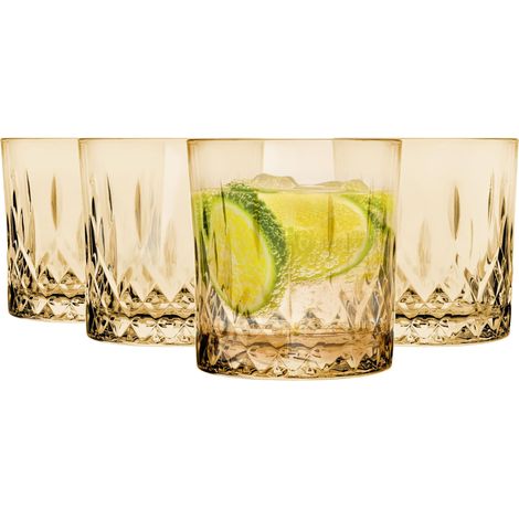Ensemble de verres à whisky Rhum Gin Bourbon Verres à cocktail Coffret cadeau d'anniversaire pour hommes amateurs de whisky Accessoires d'alcool Doré 4 x 280 ml (1/5)