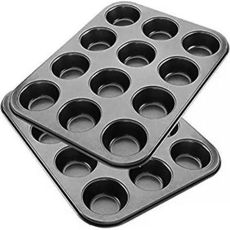 2-teiliges Muffinblech mit 12 Mulden, Kohlenstoffstahl mit PTFE-Beschichtung, antihaftbeschichtet, schnell zu reinigen, grau, für die Küche (1/5)