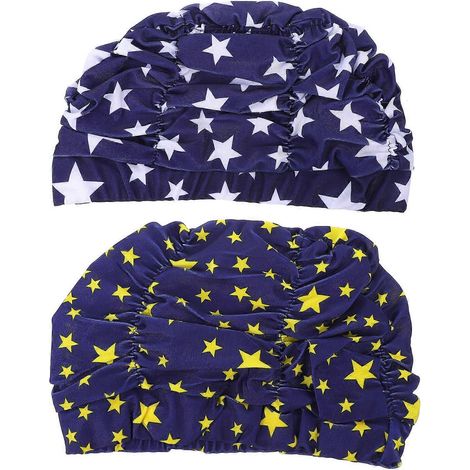 Lot de 2 bonnets de bain plissés adorables, unisexes, imperméables et élastiques, style étoile de la natation-26.5x16.5cm