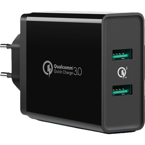 Wandladegerät für Telefon 2x USB-A 36W QC3.0 - schwarz (1/5)