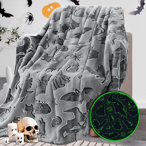 Plaid Halloween Chat Noir Polaire 100x150 cm, Couverture Douce et Moelleuse pour Canapé, Lit et Décoration Maison (1/5)