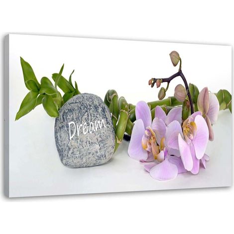 Tableau sur toile Orchidée pierre inscription Zen 100x70 (1/5)